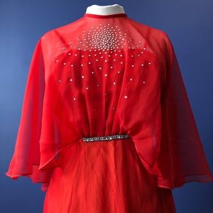Vintage 70’s Handmade Red Disco Prom Dress XXS